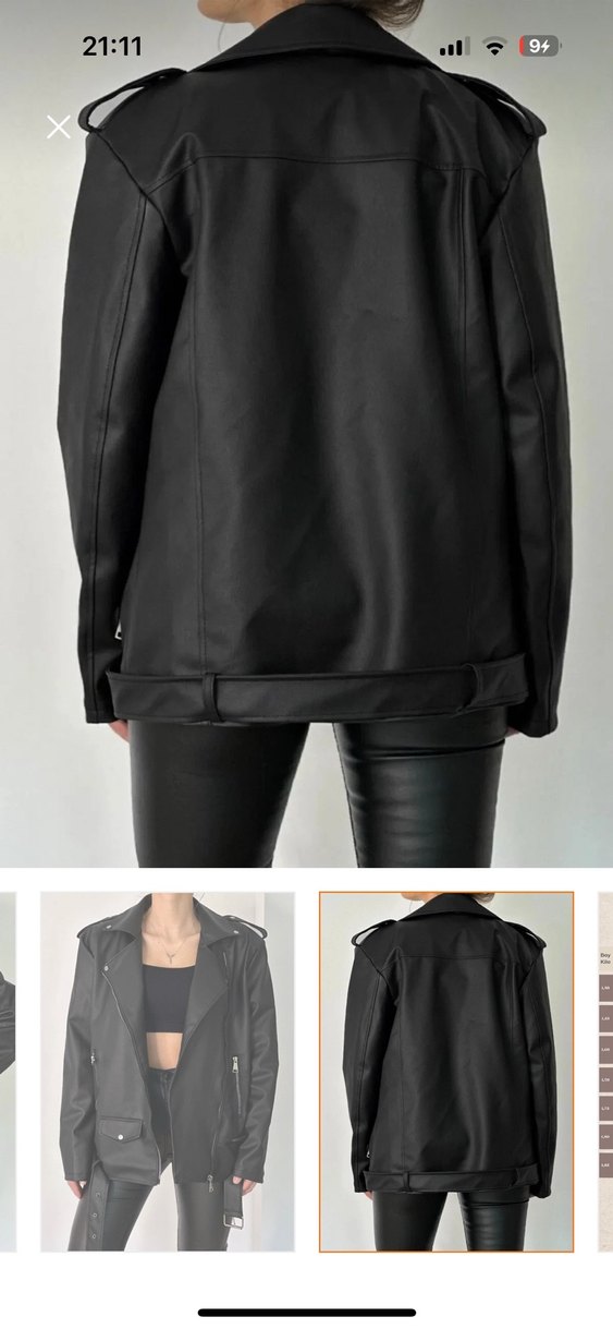 Kemerli Siyah Deri Kadın Ceket - Görsel 2