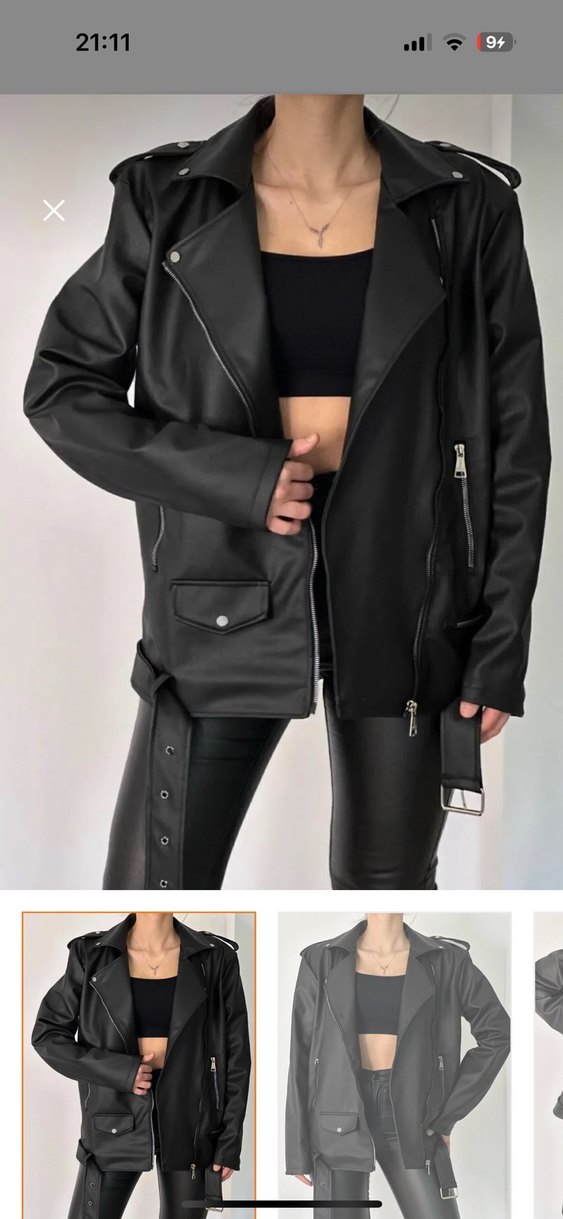 Kemerli Siyah Deri Kadın Ceket - Görsel 3