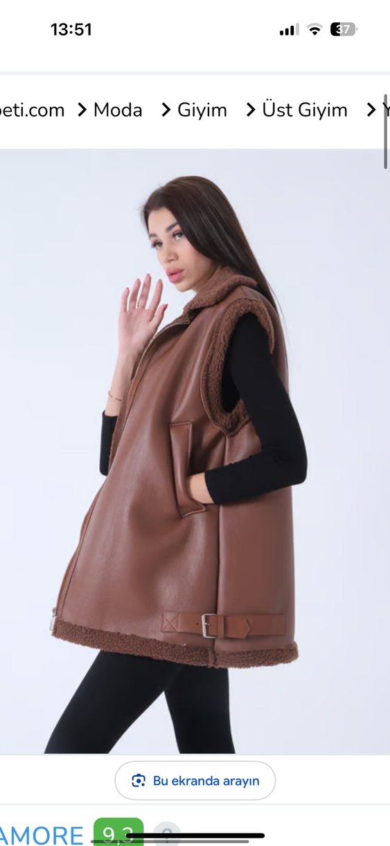 Kahverengi Kürklü Deri Kadın denim Yelek - Görsel 2