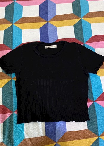 Siyah Kısa Kollu Crop Tişört