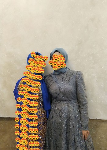 Gri Yüksek Yakalı Uzun Abiye Elbise - Görsel 2