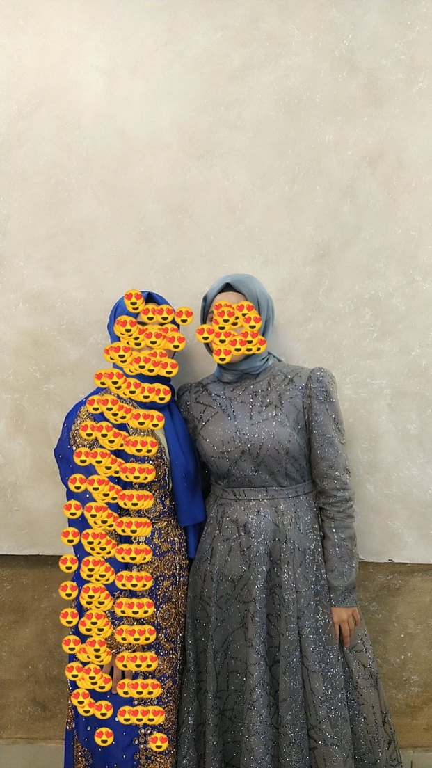 Gri Yüksek Yakalı Uzun Abiye Elbise - Görsel 2