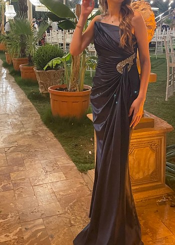 Kadın Lacivert Straplez Uzun Abiye Elbise - Görsel 2