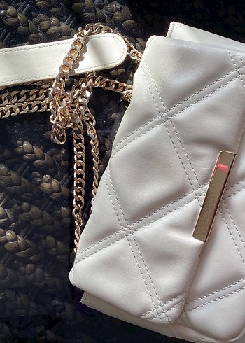 2 Adet Bershka zincir  Detaylı Beyaz Deri Kadın Çanta - Görsel 5