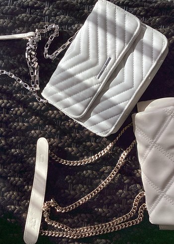 2 Adet Bershka zincir  Detaylı Beyaz Deri Kadın Çanta - Görsel 2