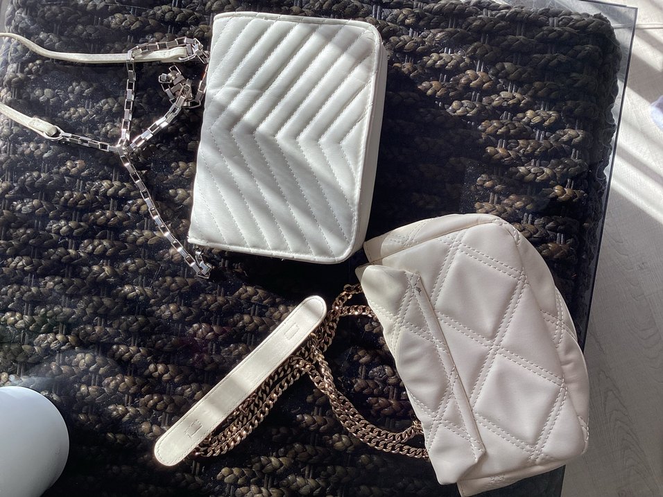 2 Adet Bershka zincir  Detaylı Beyaz Deri Kadın Çanta - Görsel 4
