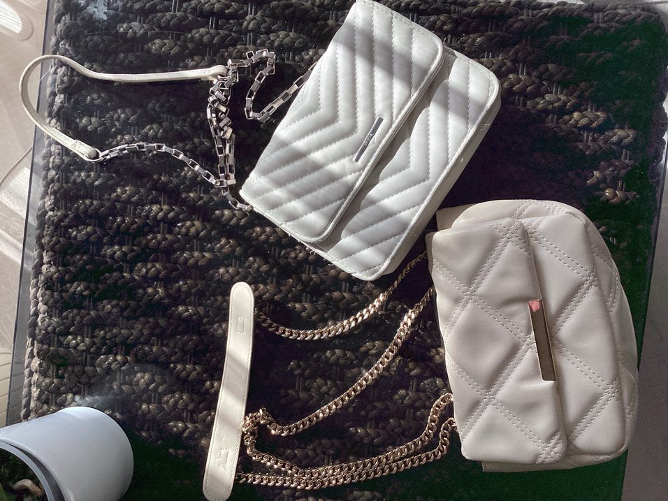 2 Adet Bershka zincir  Detaylı Beyaz Deri Kadın Çanta - Görsel 2