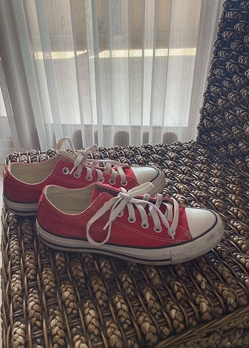 Kadın Kırmızı Düz Taban Converse Spor Ayakkabı Orijinal Üründür - Görsel 5