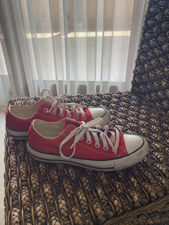 Kadın Kırmızı Düz Taban Converse Spor Ayakkabı Orijinal Üründür - Görsel 5