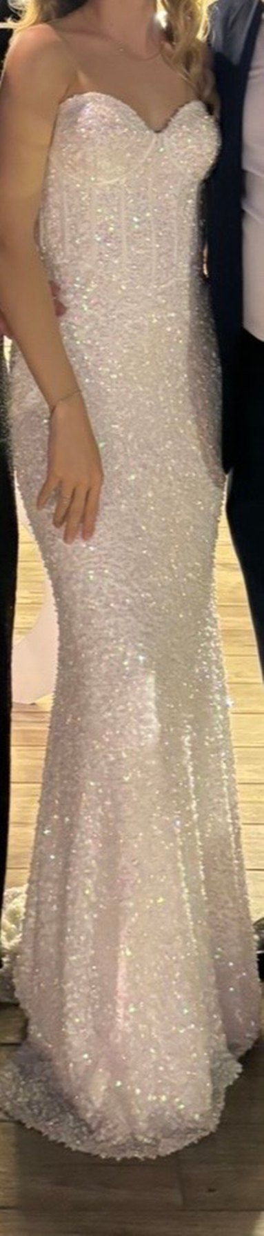 Pul payet İşlemeli Beyaz Uzun abiye - Görsel 4