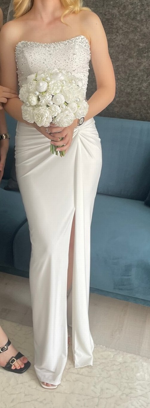 Straplez Beyaz abiye - Görsel 2