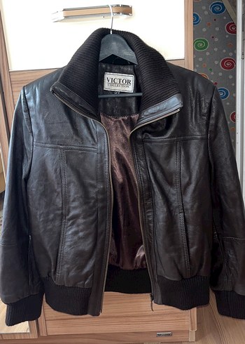 Unisex Koyu Kahverengi Deri Biker Ceket