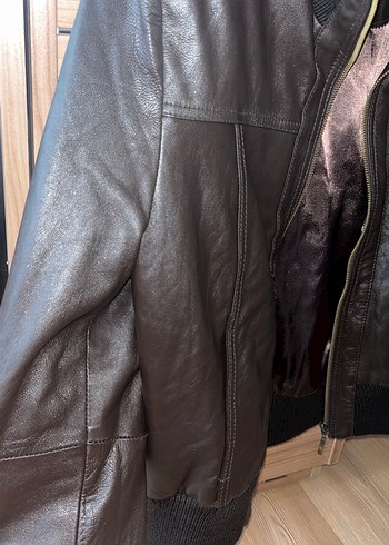 38 Beden Unisex Koyu Kahverengi Deri Biker Ceket