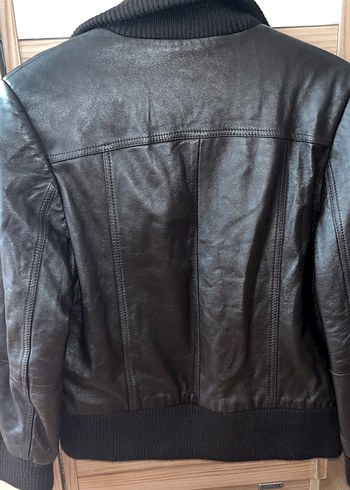 38 Beden kahverengi Renk Unisex Koyu Kahverengi Deri Biker Ceket