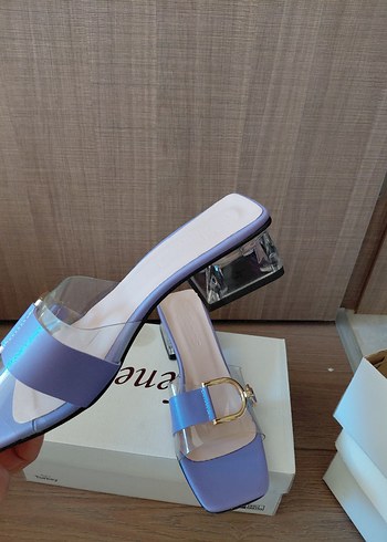 Diğer Lila Tokalı Kadın Terlik Blok Topuklu