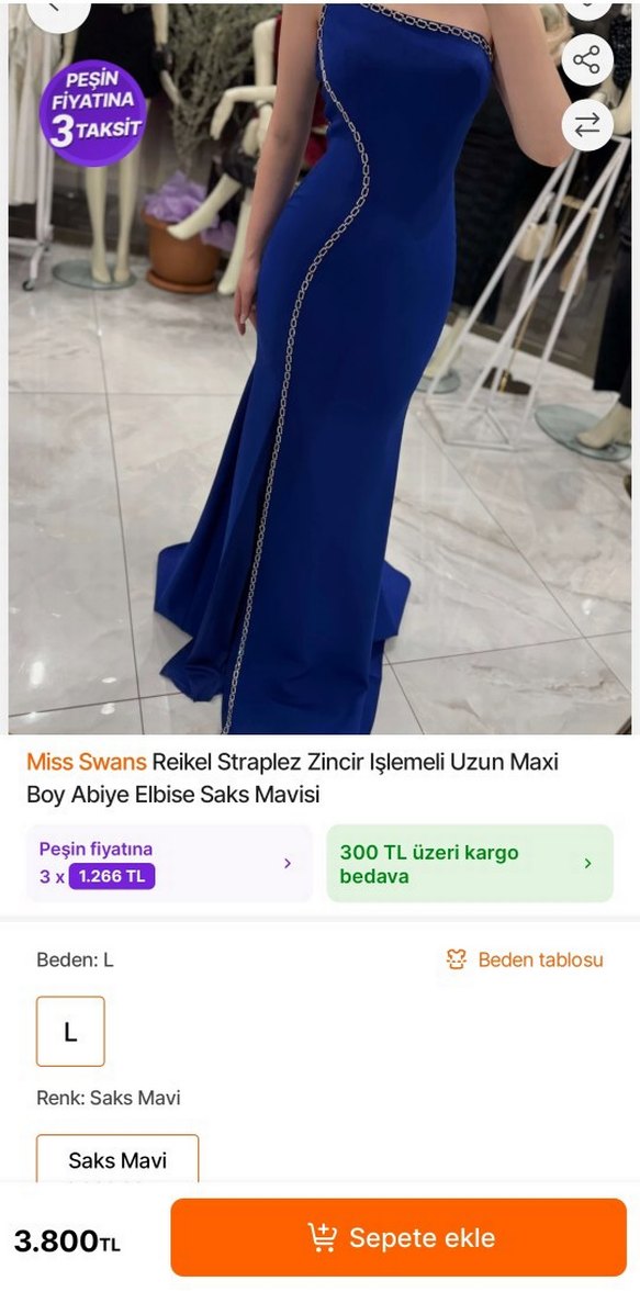 Straplez Mavi Uzun Abiye Elbise - Görsel 2