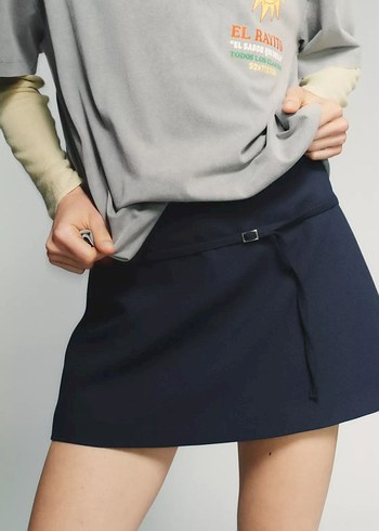 Zara Kadın zara lacivert Kemerli Mini Etek