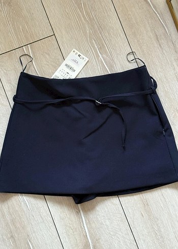 Lacivert Kemerli Mini Etek
