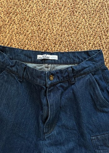 Kadın Koyu Mavi Bol Kesim Mini Denim Şort - Görsel 2