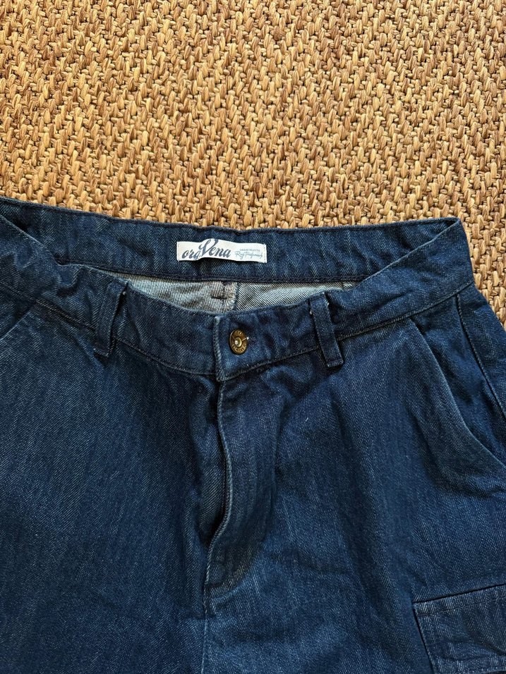 Kadın Koyu Mavi Bol Kesim Mini Denim Şort - Görsel 2