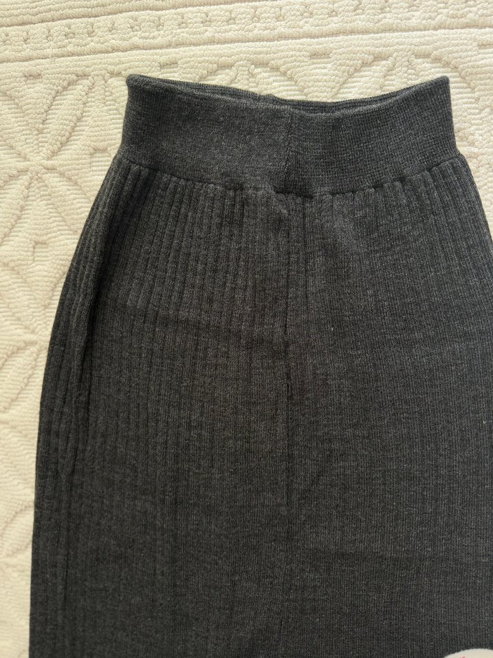 Gri Kadın Triko Uzun Etek - Görsel 2