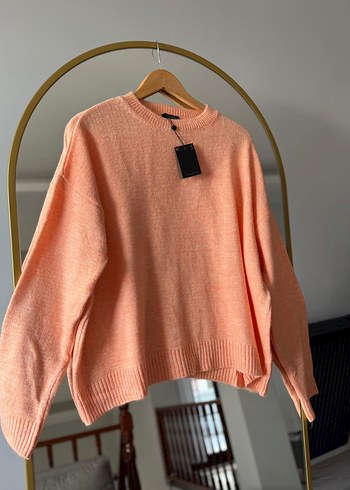 Turuncu Rahat Kesim Örgü Kadın Kazak - Görsel 3