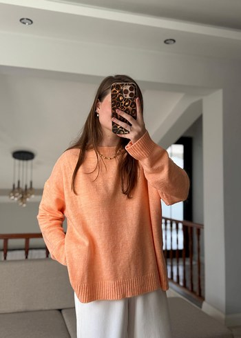 Turuncu Rahat Kesim Örgü Kadın Kazak - Görsel 2