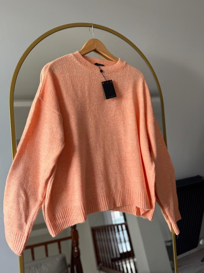 Turuncu Rahat Kesim Örgü Kadın Kazak - Görsel 3