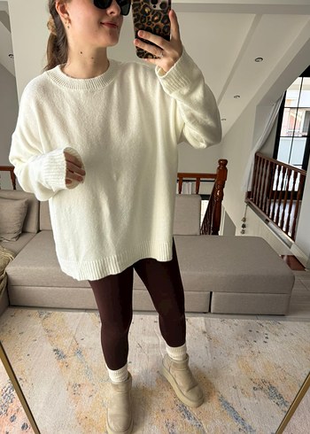 Beyaz Örgü Yün Kadın Kazak - Görsel 2