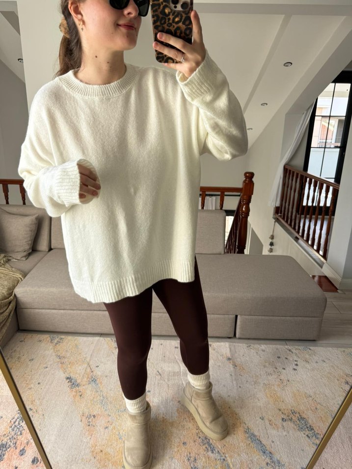 Beyaz Örgü Yün Kadın Kazak - Görsel 2