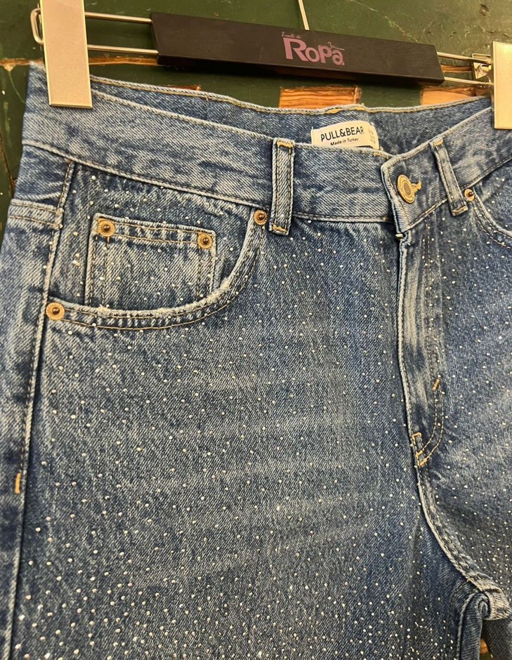 taş Detaylı Mavi Kot Şort - Görsel 2