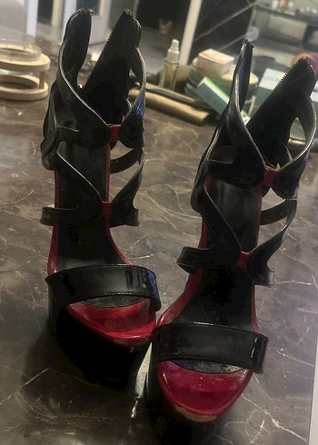 Kırmızı Desenli Platform Topuklu Kadın Ayakkabı - Görsel 5