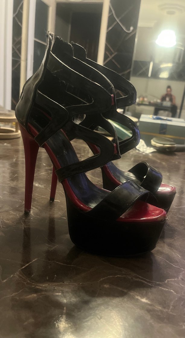 Kırmızı Desenli Platform Topuklu Kadın Ayakkabı - Görsel 2
