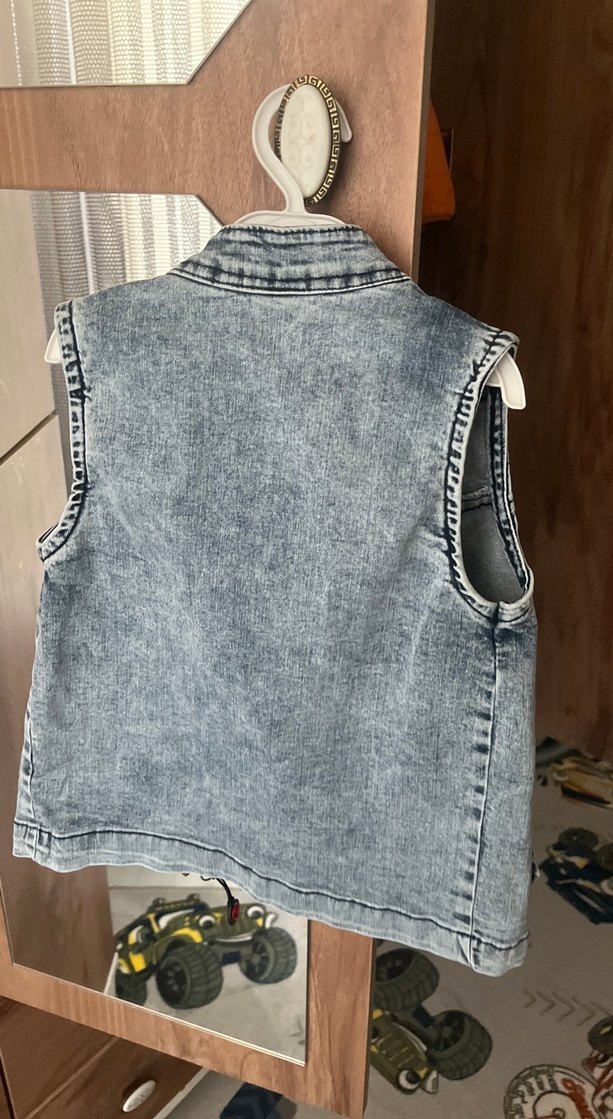 Gri Denim Düğmeli Erkek Yelek - Görsel 2