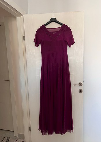 Mor Drapeli Uzun Abiye Elbise - Görsel 4