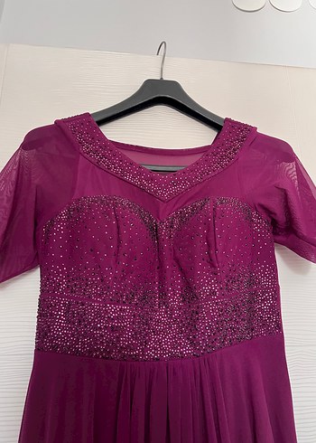 Mor Drapeli Uzun Abiye Elbise - Görsel 5