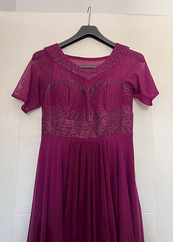 Mor Drapeli Uzun Abiye Elbise - Görsel 6