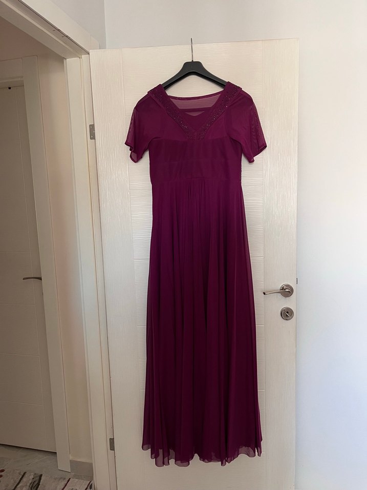 Mor Drapeli Uzun Abiye Elbise - Görsel 4