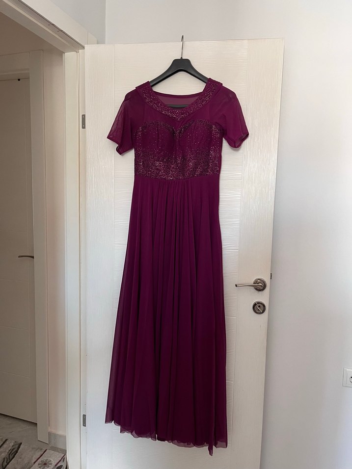 Mor Drapeli Uzun Abiye Elbise - Görsel 2