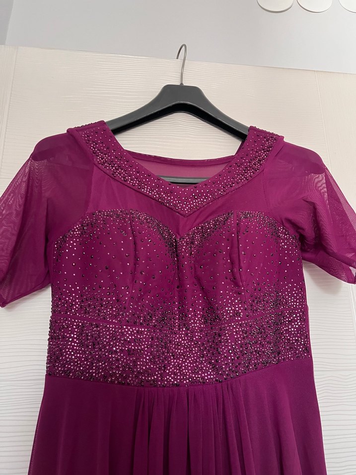 Mor Drapeli Uzun Abiye Elbise - Görsel 5