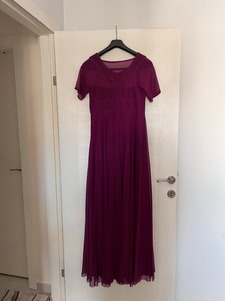 Mor Drapeli Uzun Abiye Elbise - Görsel 3