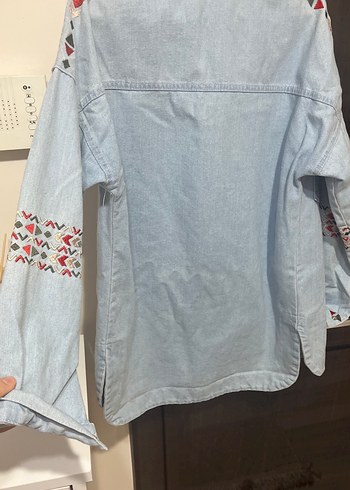 36 Beden mavi Renk Nakışlı Mavi Bohem Denim kot ceket
