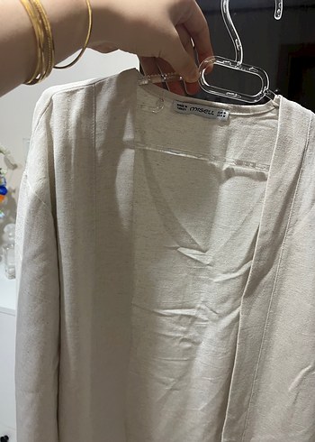 Diğer Bej Midi Uzun Kollu Keten Kimono