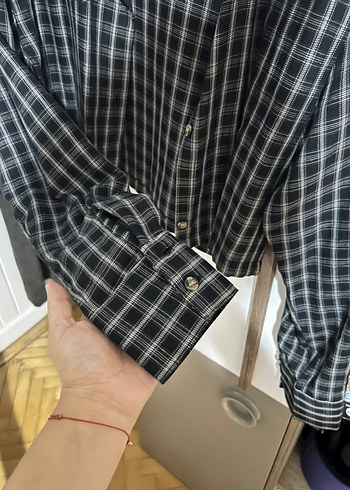 H&M Kareli vintage siyah crop gömlek kadın