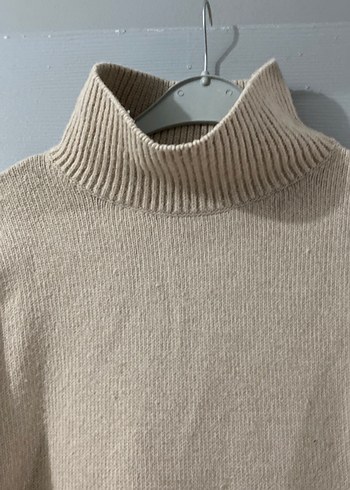 Bej Boğazlı Örgü Yün Kadın Kazak - Görsel 3