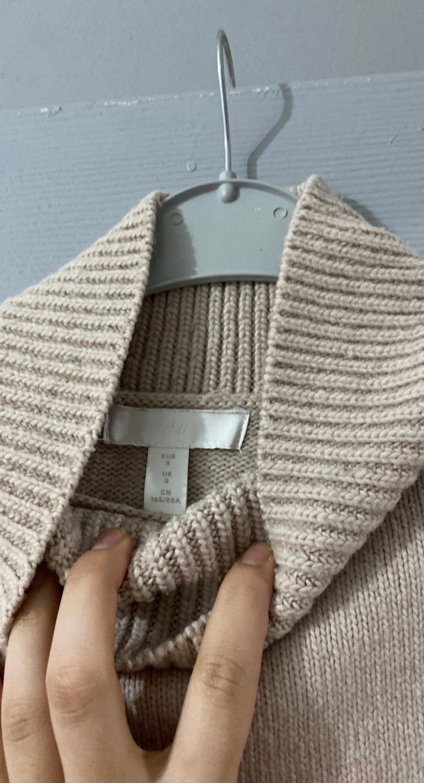 Bej Boğazlı Örgü Yün Kadın Kazak - Görsel 2