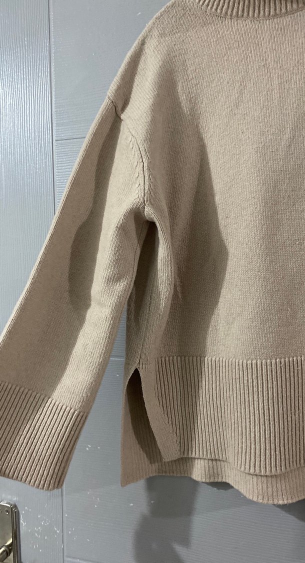 Bej Boğazlı Örgü Yün Kadın Kazak - Görsel 4