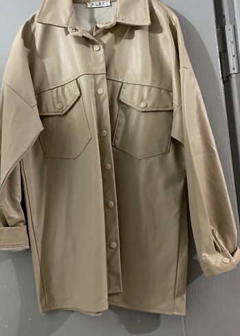 Bej Deri Mini Düğmeli Kadın Ceket - Görsel 4