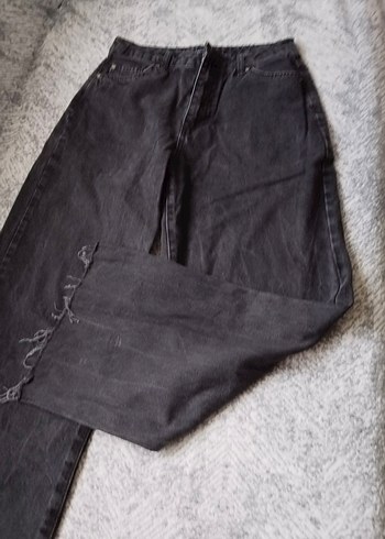 Gri Bol Kesim Midi Kadın Kot Pantolon - Görsel 3