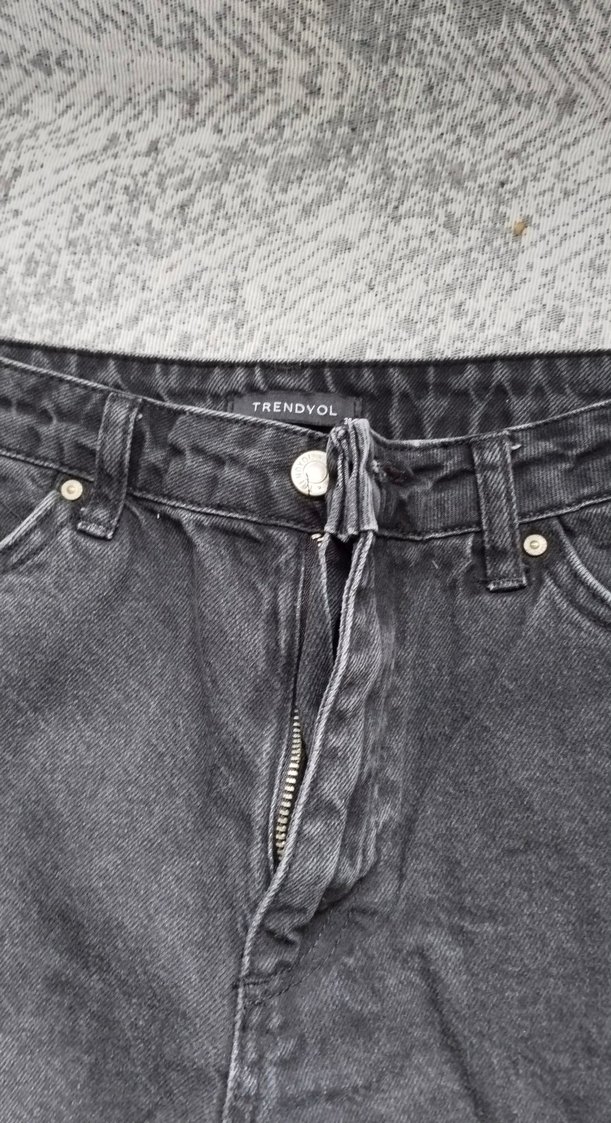 Gri Bol Kesim Midi Kadın Kot Pantolon - Görsel 2